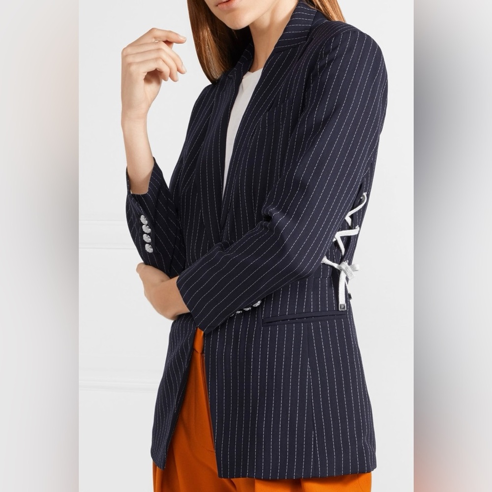 Veronica Beard Taylor Pinstripe Lace-Up Side Blazer Navy Luxury Chic Size 0 (XS)